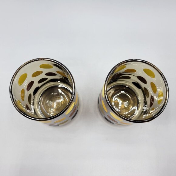 2 Polka Dot Juice Glasses Amber Yellow Brown Black Dots Retro Barware Libbys - Picture 3 of 8